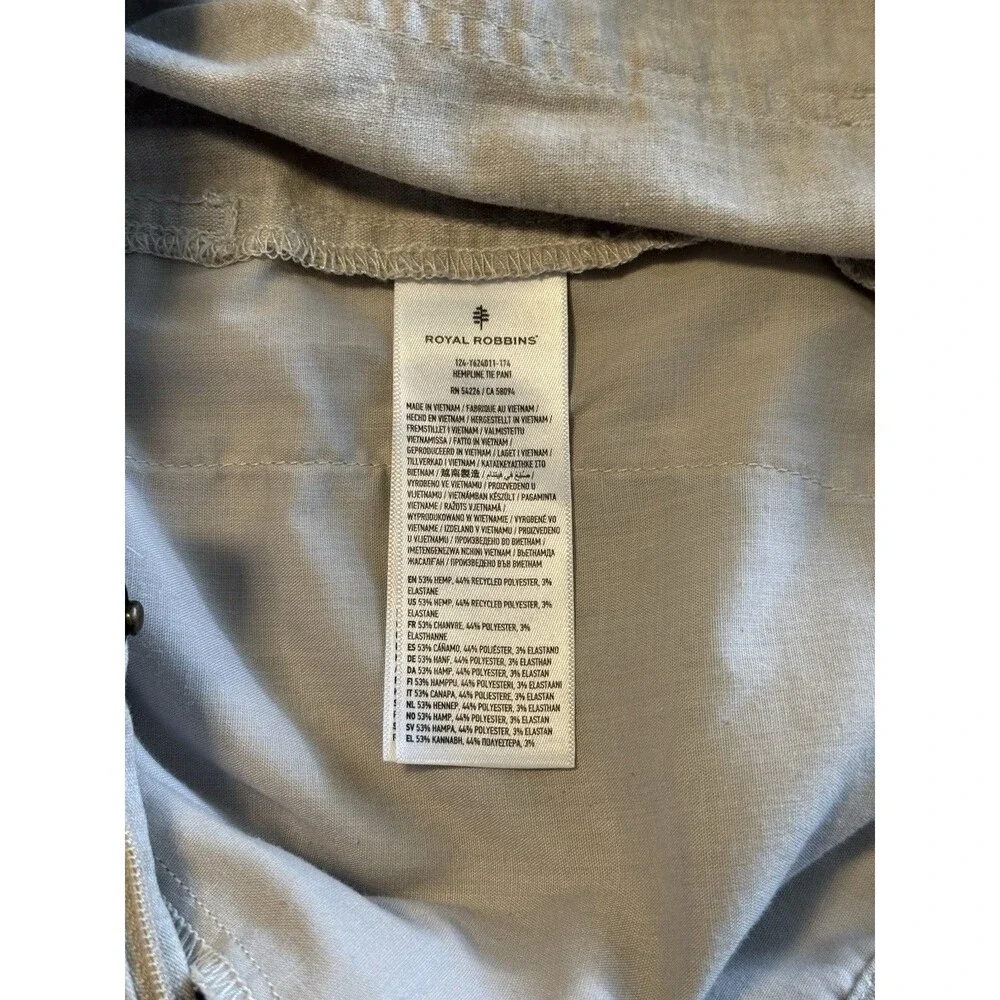 Royal Robbins Hempline Tie Pants Womens 4 Blended Undyed Comfort UPF
